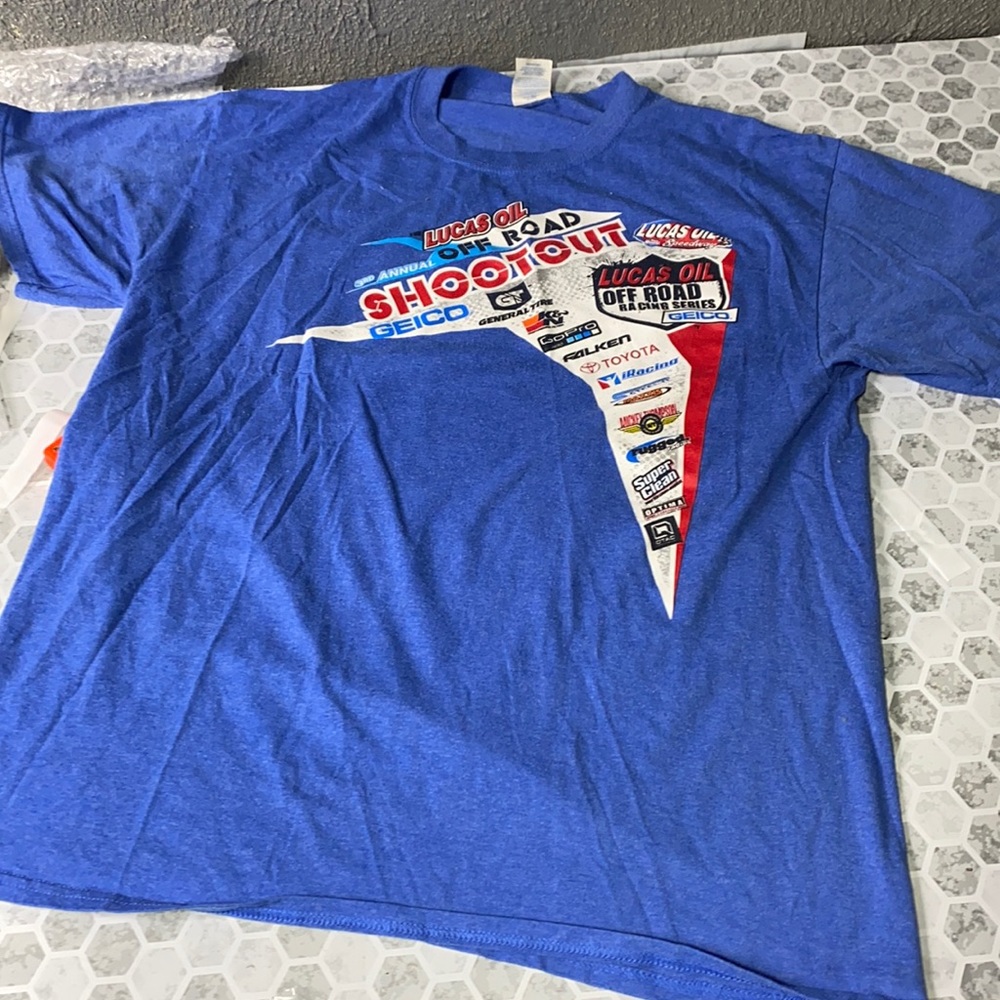 Port and Authority Large Blue Short Sleeve Graphic Lucas Oil Racing T Shirt